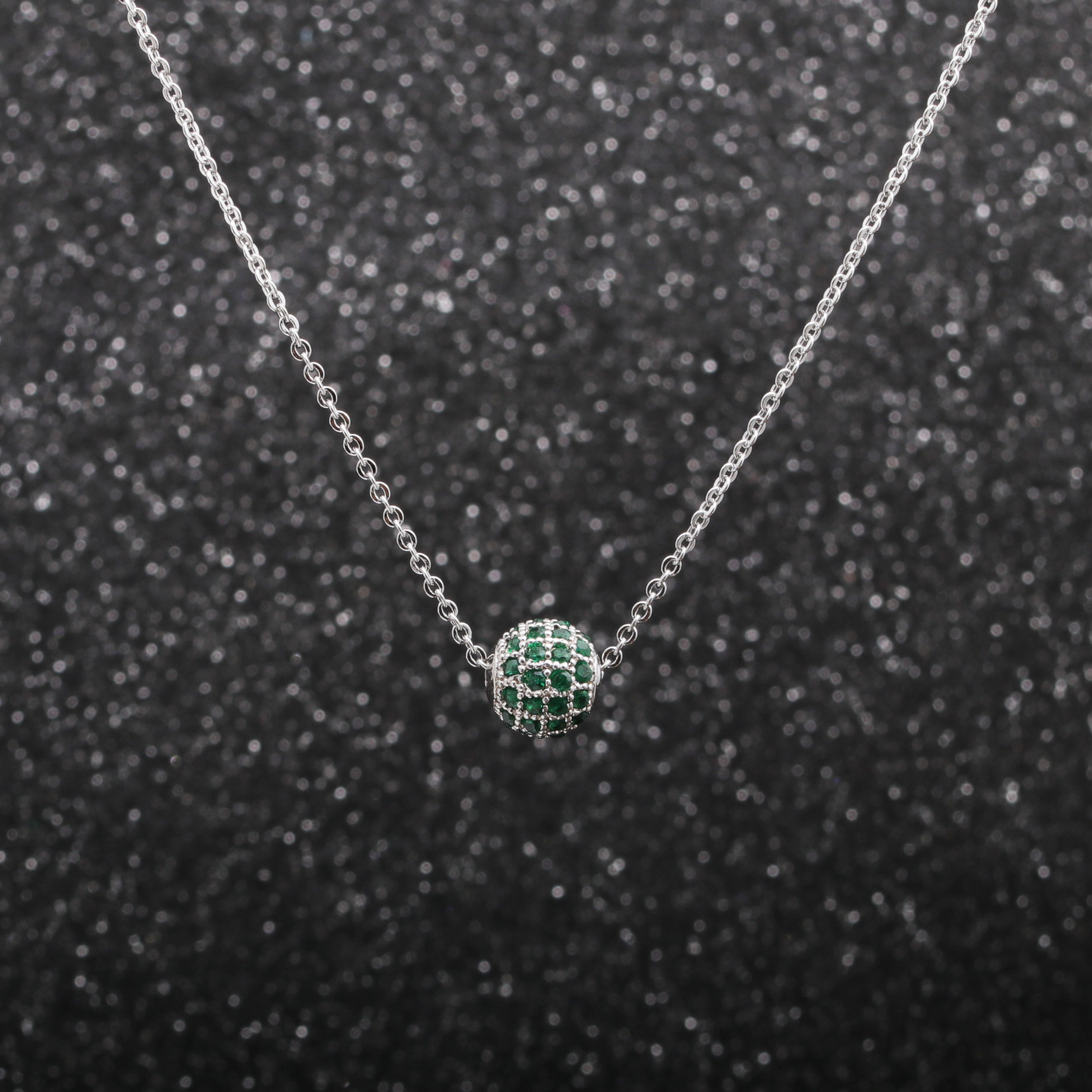 Micro-inlaid Green Black Zirconium Diamond Ball Necklace display picture 3