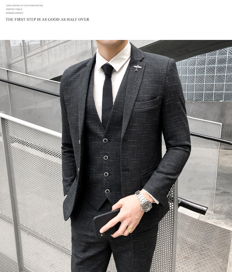 1 Spring And Autumn Men's Suit Set Korean Version Slim Fit Trendy Youth Business Formal Wear Handsome Casual Blazer_viptrois.com