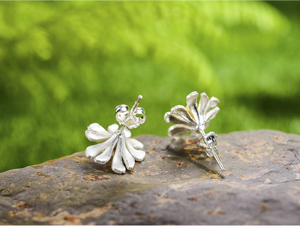 Electroplating Gold Plating Process 925 Sterling Silver Ear Needle Material 1 Pair Elegant Basic Flower Plating Sterling Silver Ear Studs