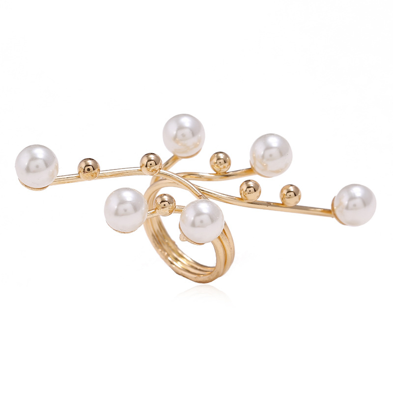 1 Piece Retro Geometric Alloy Plating Artificial Pearls Women's Open Ring display picture 1