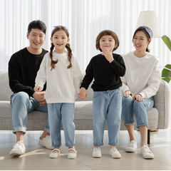 Pure color parent-child clothing, spring and autumn round neck outerwear, blank baby and children's sweatshirts, family uniforms for a family of three