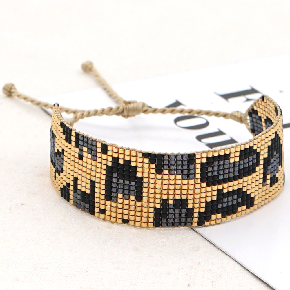 New Miyuki Rice Beads Bohemian Ethnic Style Golden Leopard Pattern Wide Bracelet display picture 7