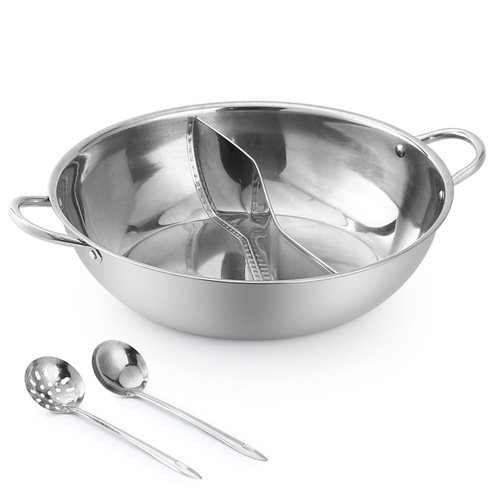 Factory wholesale stainless steel thickened non-magnetic double-bottom hot pot, suitable for induction cookers, LOGO printing available.