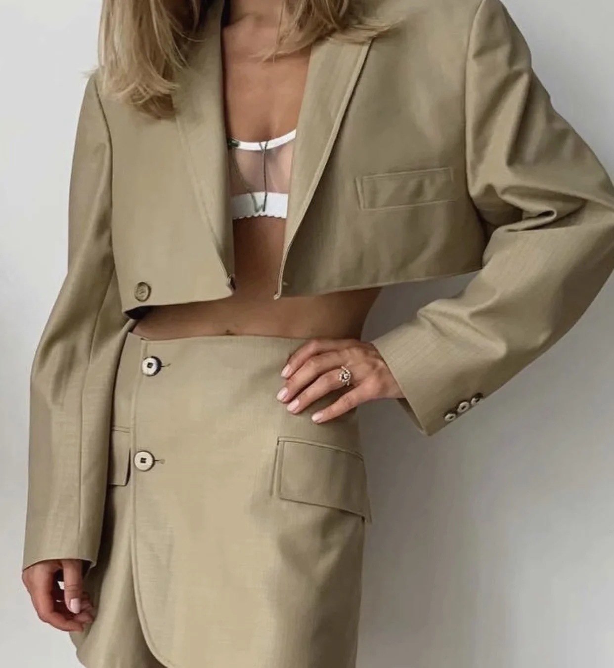 Lapel Blazer High Waist Skirt Casual Suit NSAC13983