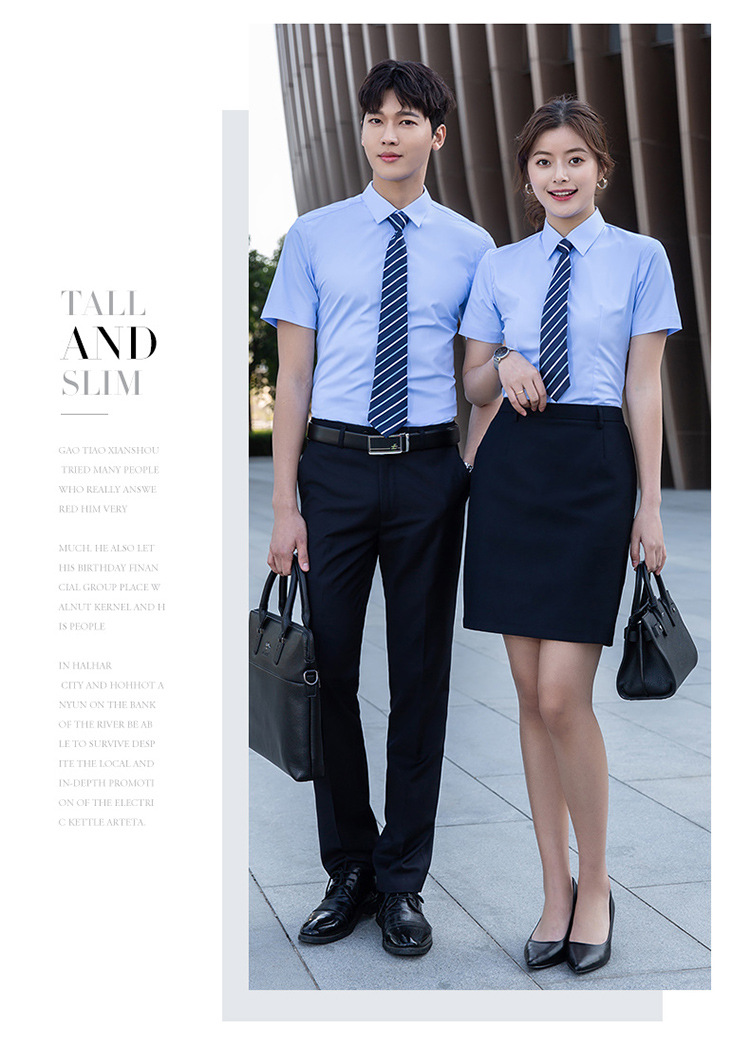 新款夏季商务女式衬衫男女同款高档职业装女套装定制蓝衬衣工作服详情18