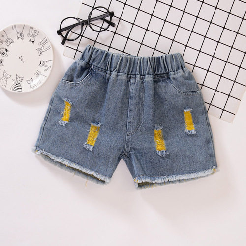 Girls' Shorts New Korean Style Daisy Ripped Girls and Children's Summer Style Outerwear Denim Shorts