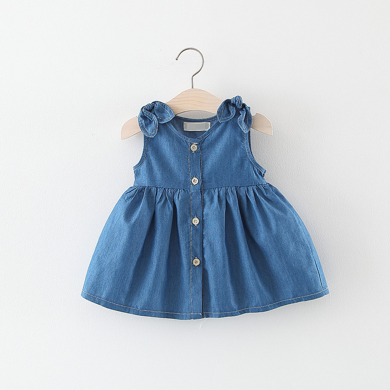 2021 summer new pattern Baby girl Young children Female baby bow Sleeveless Denim skirt On behalf of B1