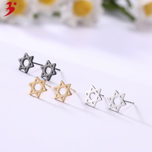 Factory Direct Sales Stainless Steel Personality Six-pointed Star Earrings Star Earring Simple and Personalized in Internet Famous Korean and Japanese Style Accessories 