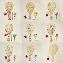 手绘木质白胚球拍 厂家批发儿童手工DIY绘画球拍创意涂鸦球拍玩具