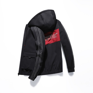 Spring and autumn thin men’s hooded color matching letter jacket casual versatile jacket man