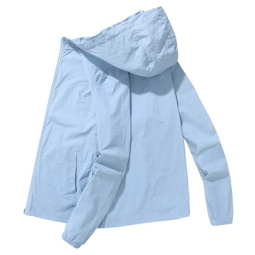 Summer Men Solid Color Sun Protective Skin Jacket Zipper Hooded Fashion Sun Protective Clothing Plus Size