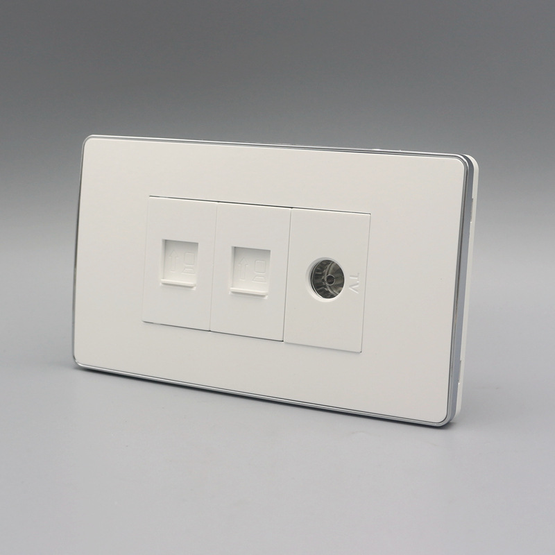 银边120型双口免打千兆六类网络带电视面板 CAT6电脑有线电视墙插