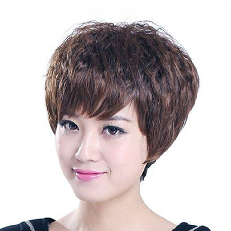 Wig female short curly hair real human hair wig female head cover bobo headband bangs curly hair real human hair wig head cover