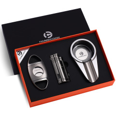 HANNICOOK cigar scissors lighter ashtray three-piece set Three straight blue flame lighters with drilled holes