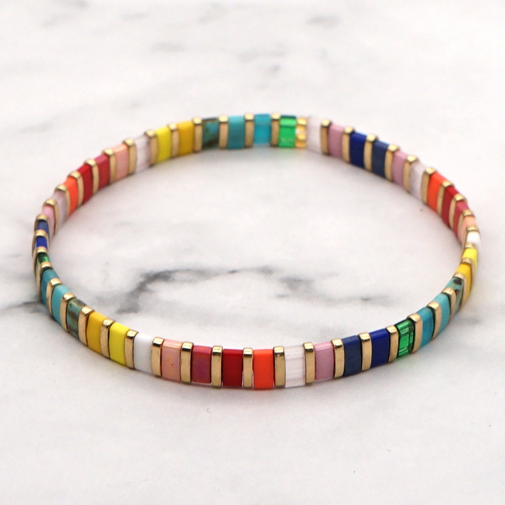 100g Weight No Inlaid Inlay Material Bracelets Classification Anniversary, Business Occasion Square Pattern Women'S Gender Knitting Design Fashion Style Wholesale Jewelry Simple Ethnic Style Colorfule Beaded Bracelet Nihaojewelry 3