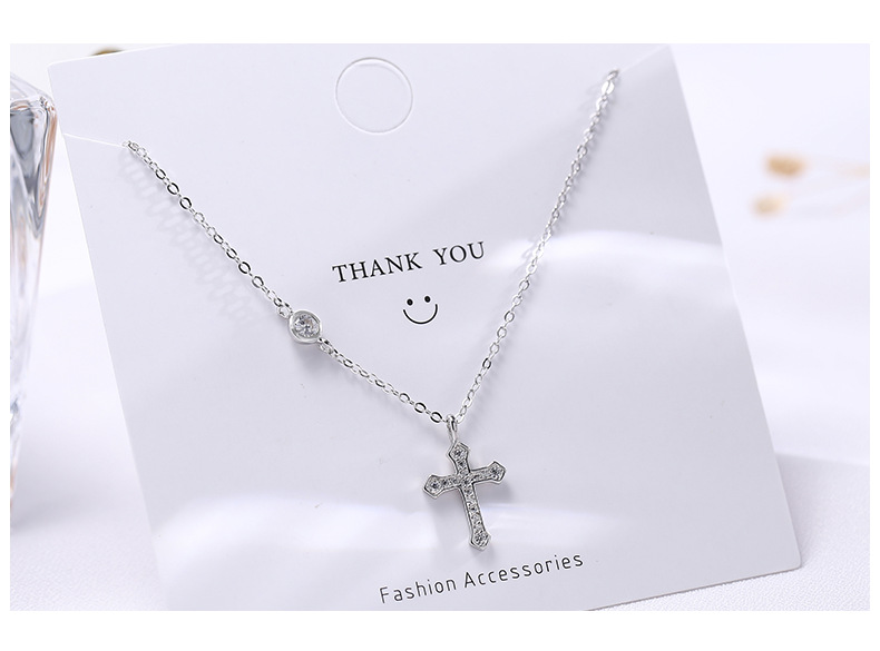 1 Piece Quantity Casual, Daily, Shopping Occasion 925 Sterling Silver Cross Zircon Pendant Necklace