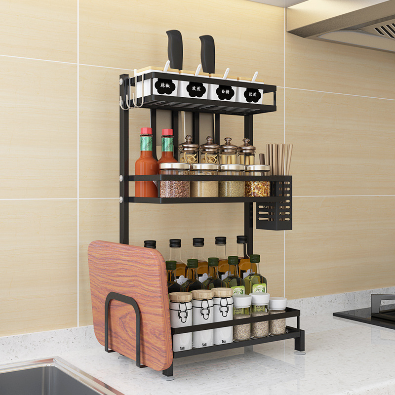 跨境专供可拆卸厨房调味瓶置物架 创意款砧板刀板筷子篓整理用具