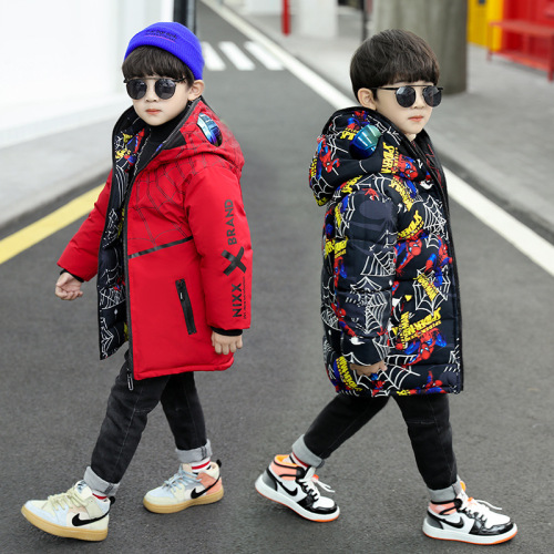 Children's cartoon-style winter coat  new children's eyeglass cotton puffer jacket for boys, stylish two-way wearing cotton jacket