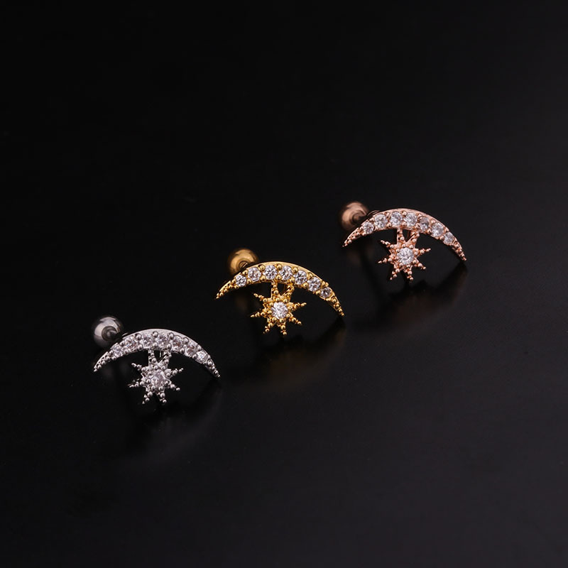 1g Weight Earrings Classification Housewarming, Anniversary, Business, Wedding, Travel, Birthday, Festival Occasion Metal Material Star Pattern Women'S Gender Inlaid Zircon Design Korean Creative  Studs Stainless Steel  Earrings 6