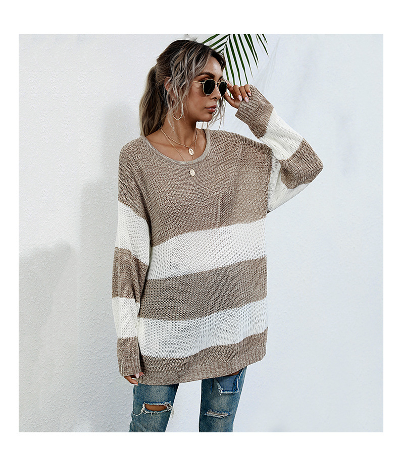 striped color-blocking mid-length sweater nihaostyles wholesale clothing NSYYF86623