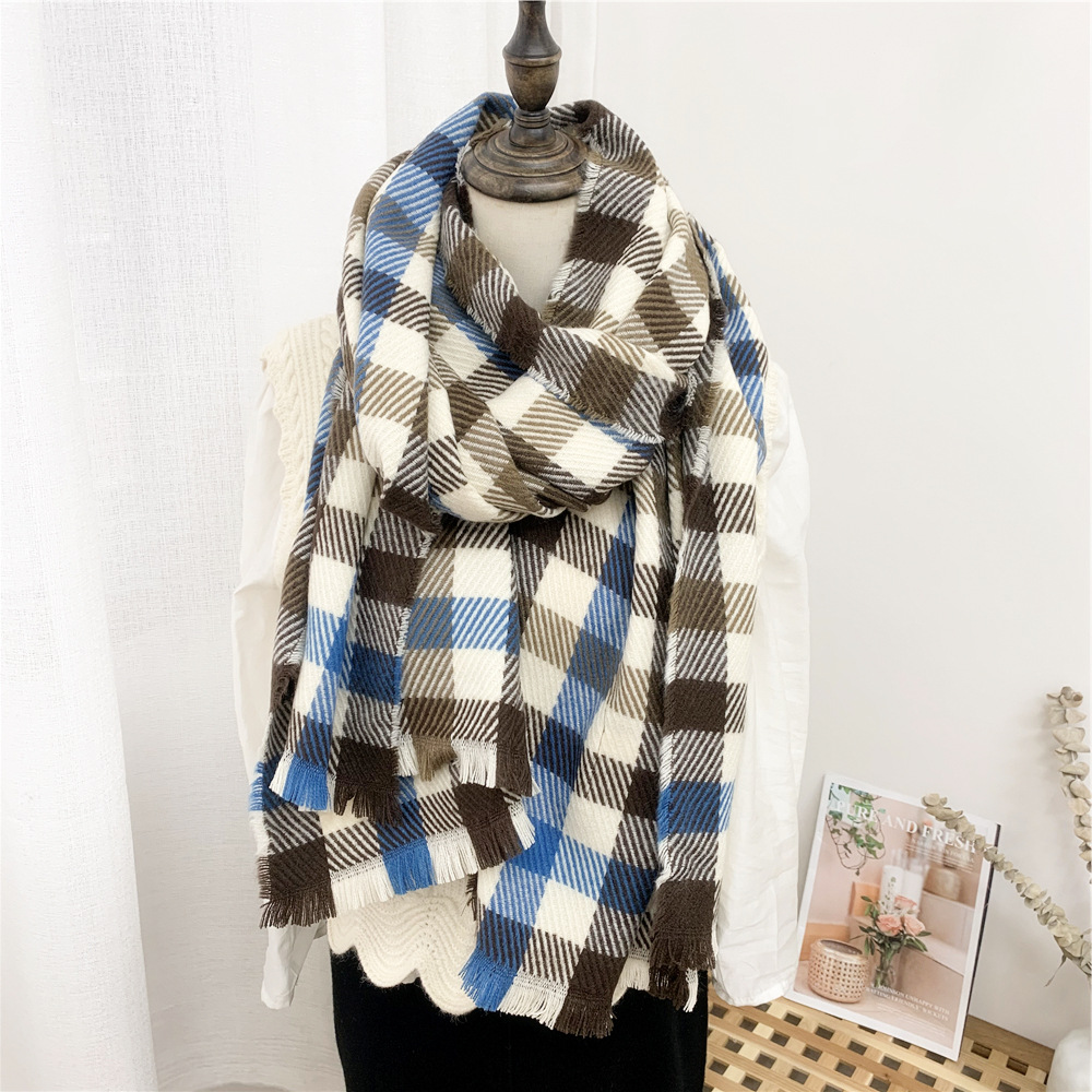 Blue Color Striped Plaid Scarf