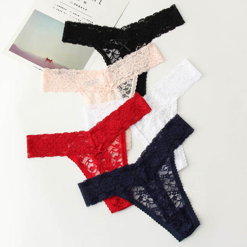 Women's Sexy Lace Thong Underwear, European and American Style, Cross-border Trade, Plus Size, Transparent Mesh, Cotton, Undergarment for Ladies