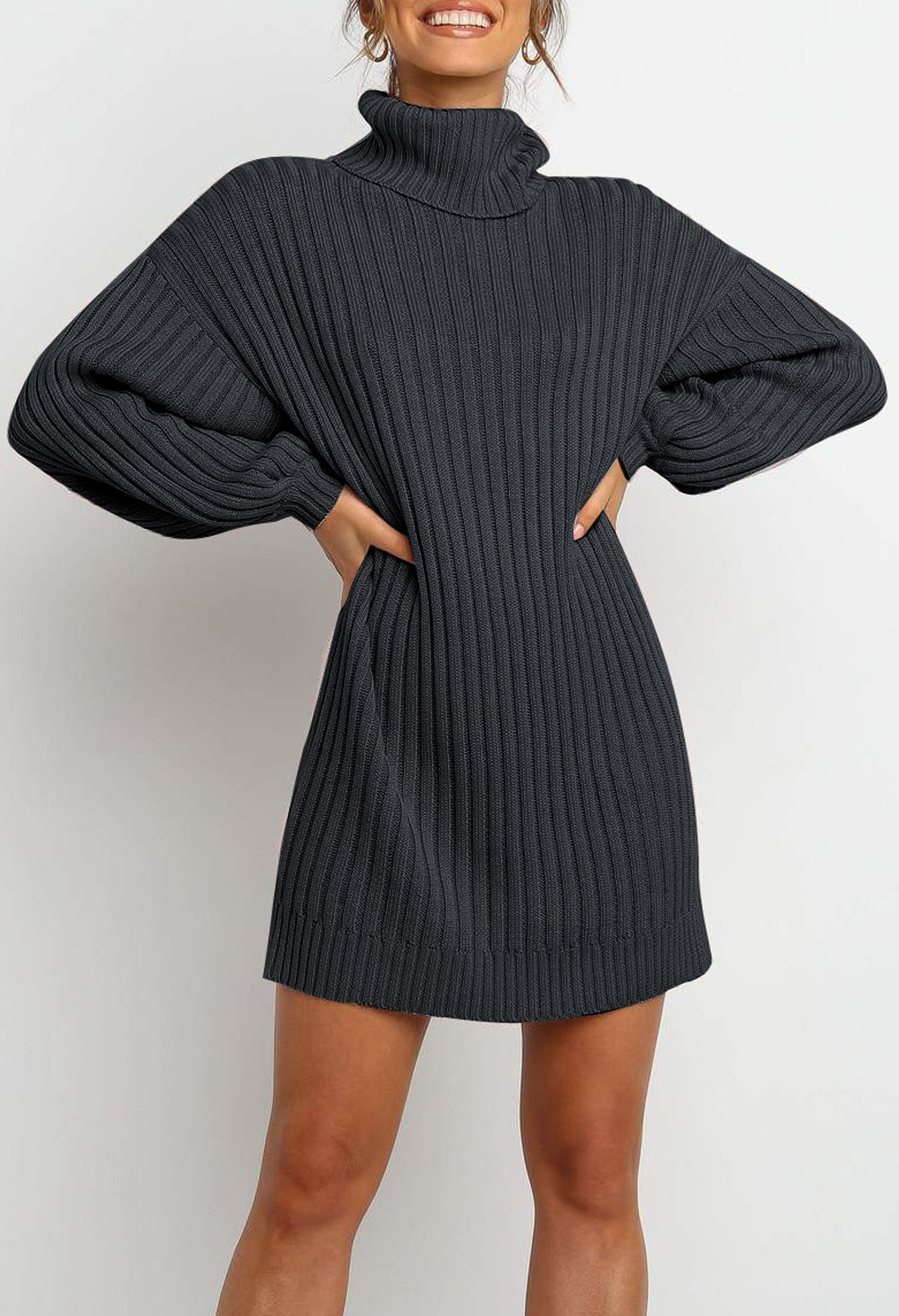 women s solid color long sleeve knitted dress NSSI10396