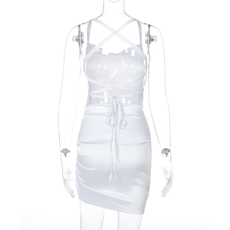Sexy Strap Dress New Back Hollow Out Tied Temperament Dress Women Clothing in Dresses