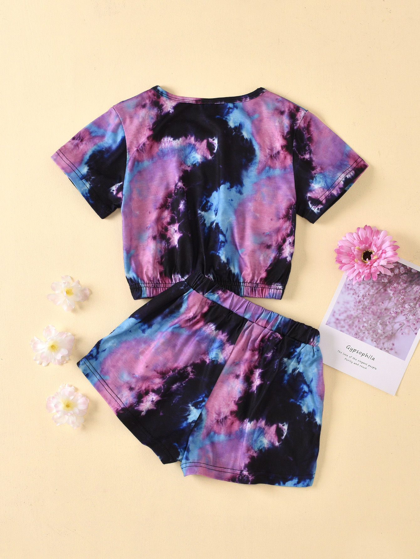 Kinder Tie-dye Rundhals Kurzarm Oberteil Und Rippshorts Set_voghion.com