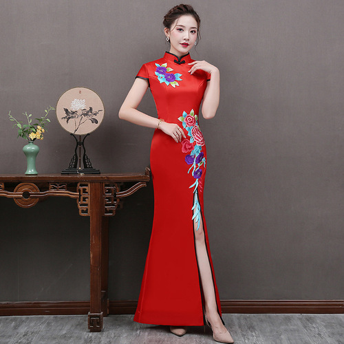 Ceremonial Women Chinese dresses Cheongsam dress Tang performance dress Women Chinese dresses Cheongsam skirt slit collar