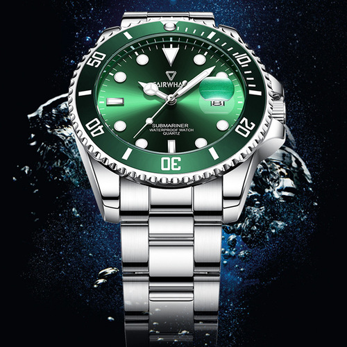 Mark Huafei quartz watch men's green water ghost classic Swiss watch non-mechanical watch waterproof men's quartz watch fashion