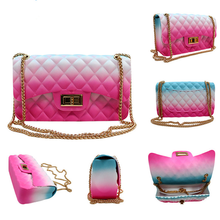 Clearance gradient graffiti colored jelly bag, diamond-shaped chain bag, small square bag for export, single-shoulder bag, crossbody bag undefined