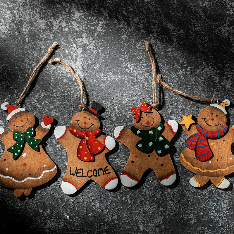 Pan de jengibre de madera hombre niño niña colgante decoración de Navidad pintada a mano sonriente decoración de árbol de Navidad pintada a mano viento