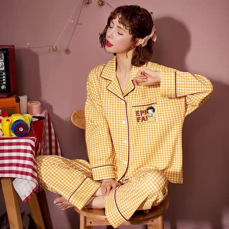 Pijamas de las mujeres de primavera y otoño 100% algodón de manga larga internet celebridad cardigan negro ropa de casa traje de verano 2022 nuevo