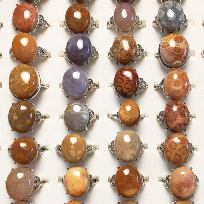 Coral Jade ring Ice jelly Flower color Chrysanthemum stone Pendant Copper-nickel alloy To live Adjustable live broadcast Source of goods