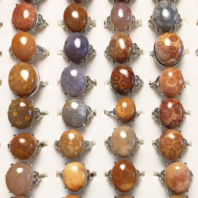 Coral Jade ring Ice jelly Flower color Chrysanthemum stone Pendant Copper-nickel alloy To live Adjustable live broadcast Source of goods