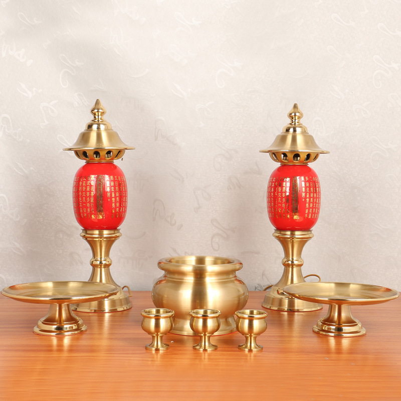 廠家直供全銅素麵拉絲供具套裝批發家居水杯擺件香爐 果盤擺件