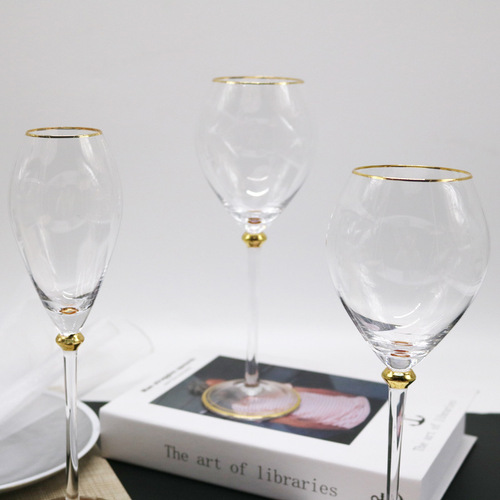 Glass goblet, red wine glass, champagne glass, crystal gold glass wine glass, club table wine glass