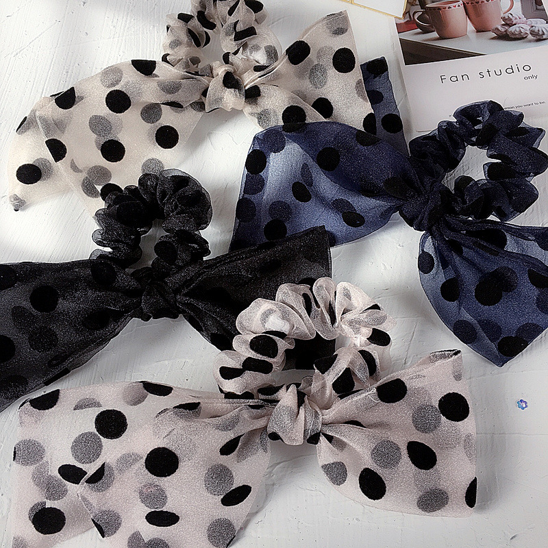 New Korean Retro Simple Big Wave Dot Double Bow Net Yarn Cheap Scrunchies Wholesale display picture 6