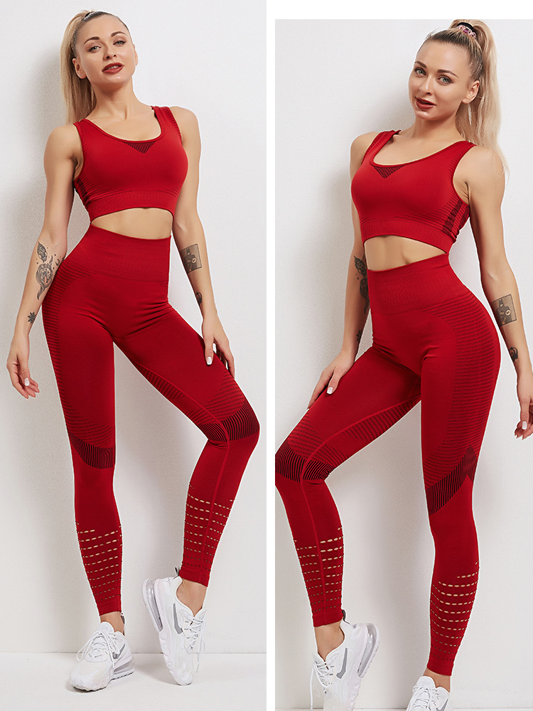 seamless quick-drying vest and high-elastic pants fitness yoga two-piece set nihaostyles wholesale clothing NSOUX85019