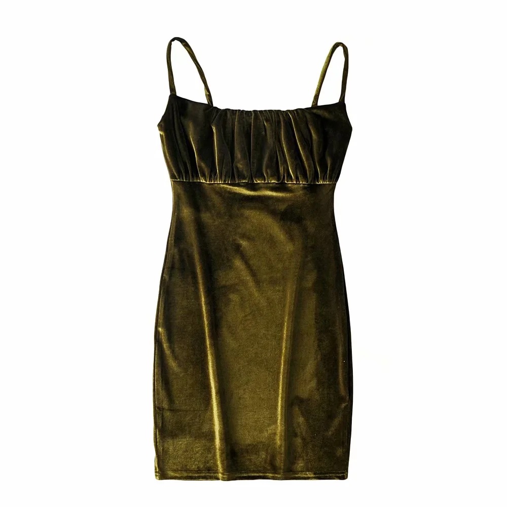 sexy fold suspender tight-fitting velvet dress NSAC13890