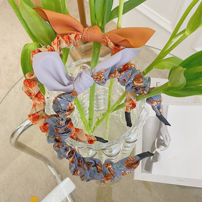 Korean Floral Folds Retro Thin-edge Bow Headband Wholesale Nihaojewelry display picture 9