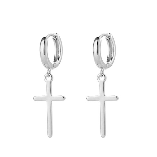 Korea Dongdaemun s925 silver cross earrings men's and women's simple short earrings temperament personalized earrings earrings