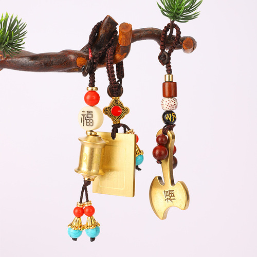 Copper gourd pendant copper ornaments Pixiu gourd ax Wenchang tower brass key chain pendant pendant