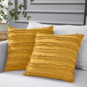 Armrest square solid color cotton linen pillow back to cut fringe sofa pillow cushion