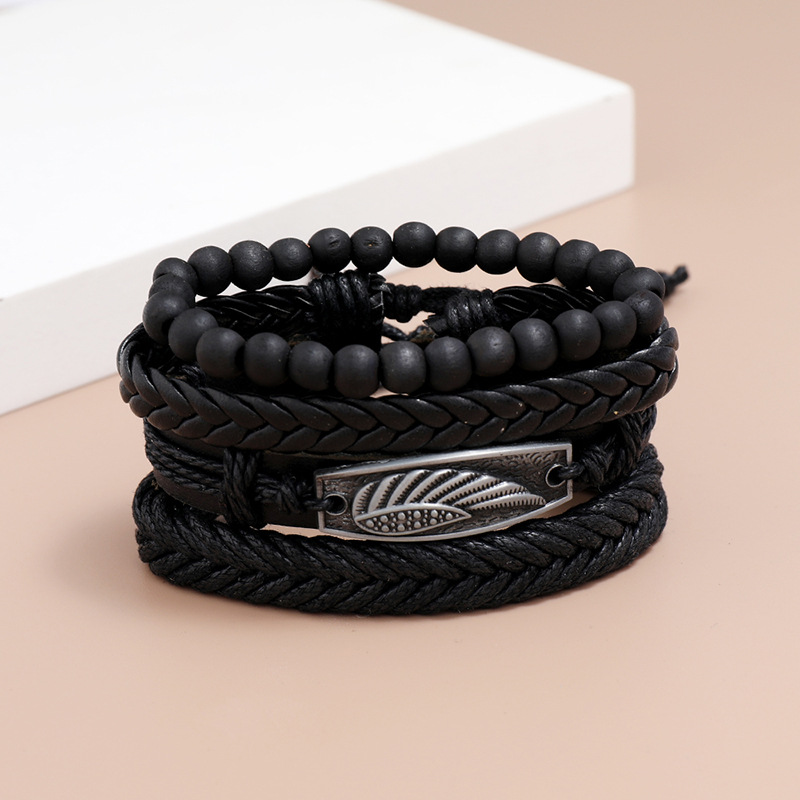 Fashion creative new hand-woven cowhide four-piece leather bracelet