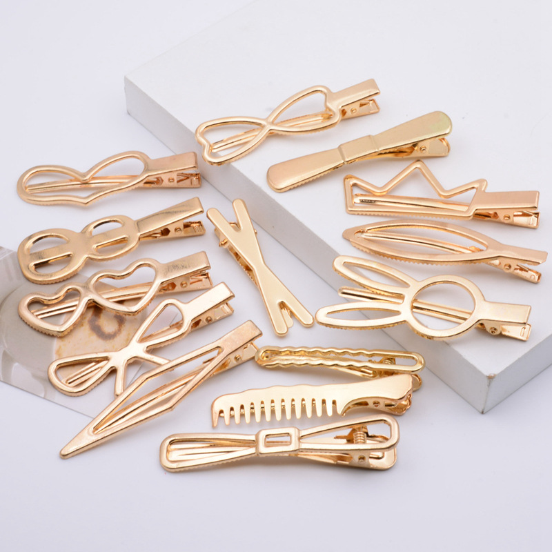 网红ins同款优质加厚金色镂空几何鸭嘴夹可爱边夹diy手工发夹配件|ms