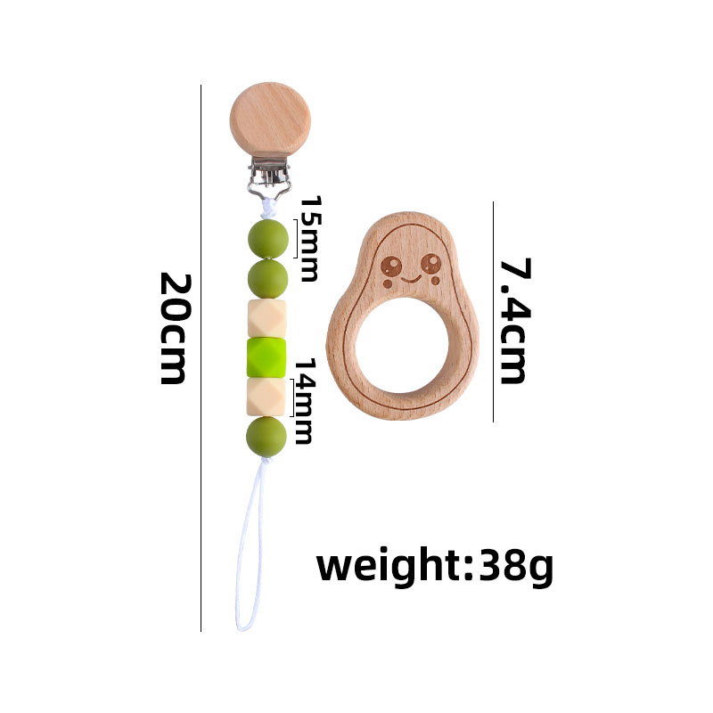Nuevo aguacate de dibujos animados juguete de haya teether palo pezón cadena anti-gota cadena