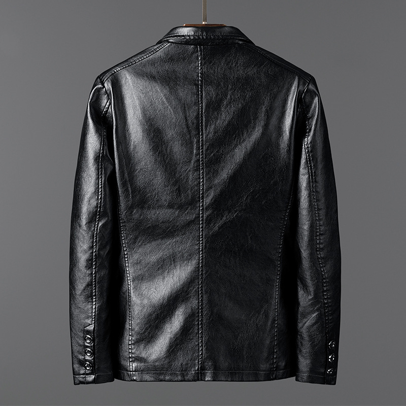 Veste en cuir pour homme, costume de moto slim en cuir PU, veste d'affaires décontractée et tendance pour homme_voghion.com