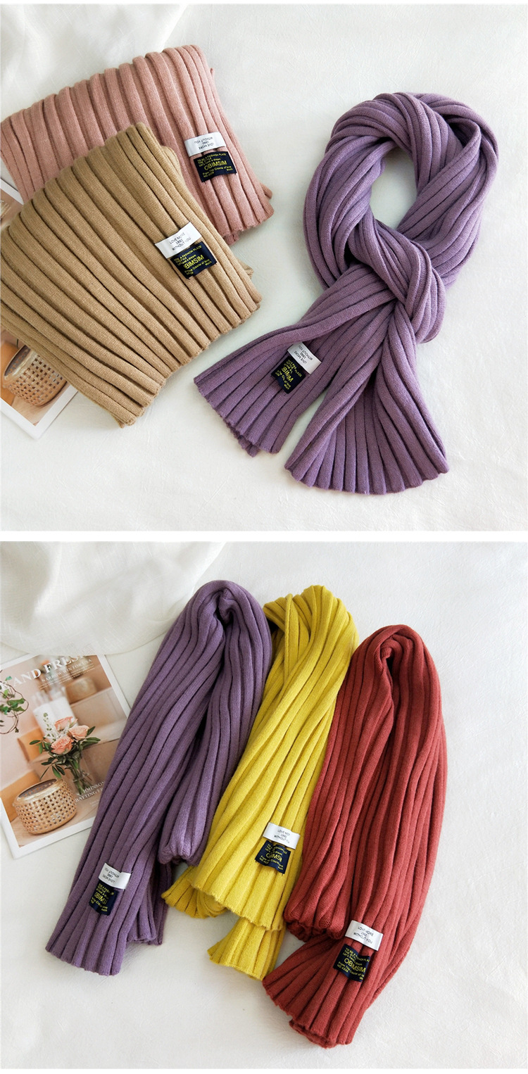 Korean Striped Solid Color Wool Knitted Warm Scarf display picture 11